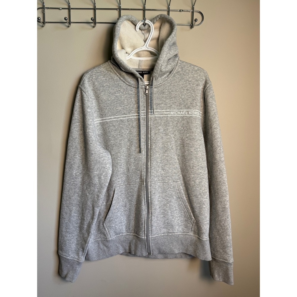 Michael Kors Full Zip Hoodie Mens Large Gray Heather Athletic Casual Comfort